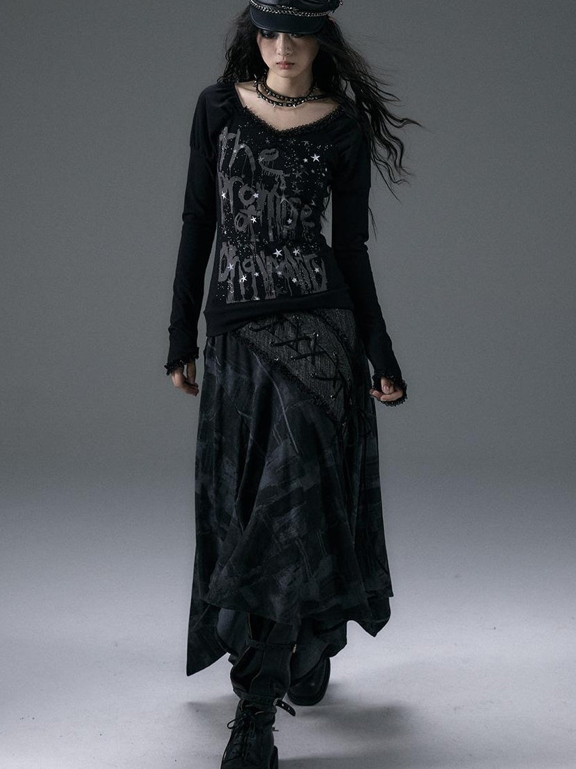 NO ROMANCE Urban Punk Rock Studded Asymmetrical Long Dresses