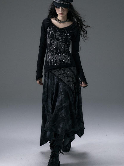 NO ROMANCE Urban Punk Rock Studded Asymmetrical Long Dresses
