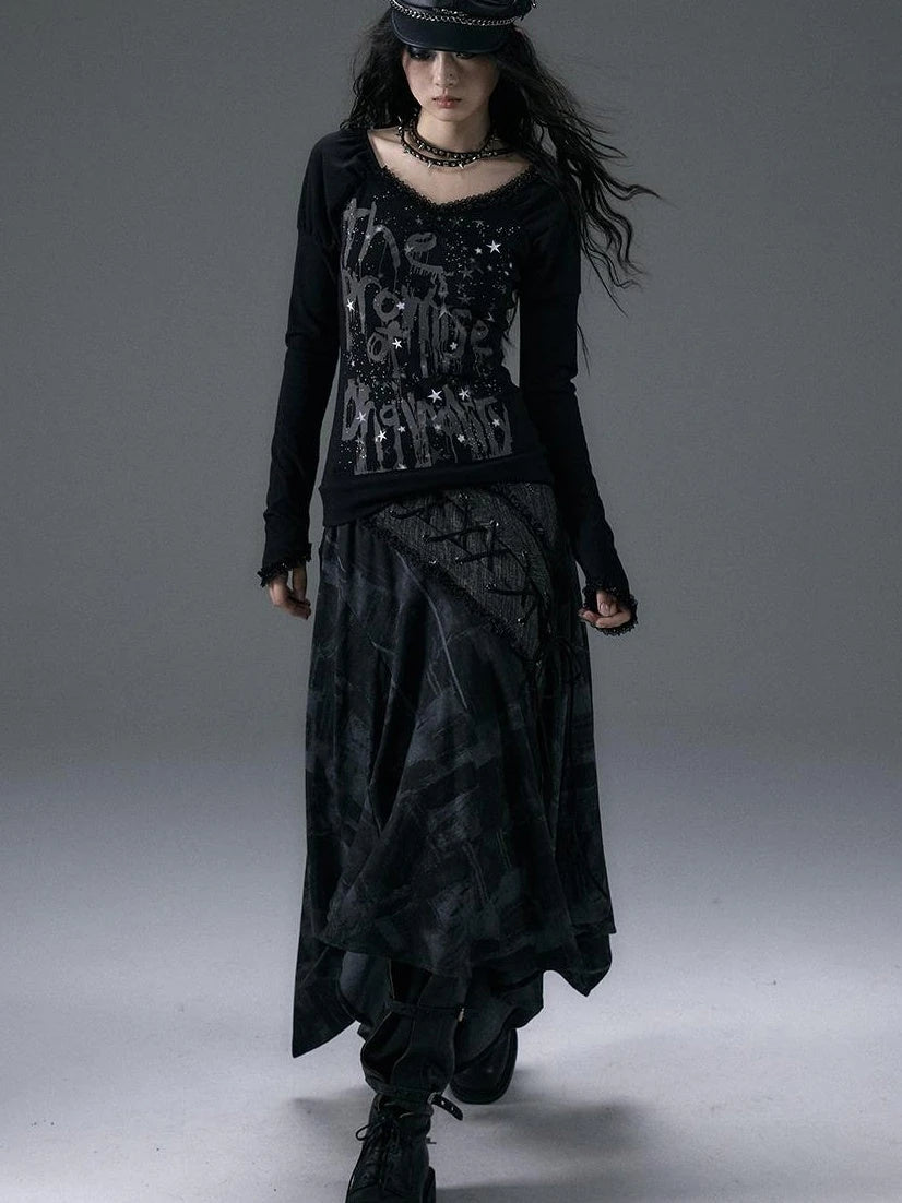 Urban Punk Rock Studded Asymmetrical Long Dresses