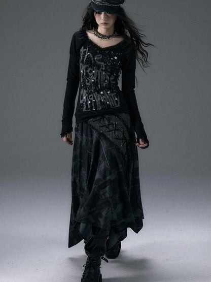 Urban Punk Rock Studded Asymmetrical Long Dresses
