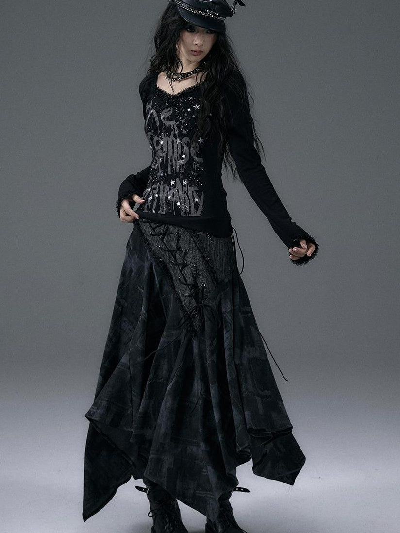 NO ROMANCE Urban Punk Rock Studded Asymmetrical Long Dresses