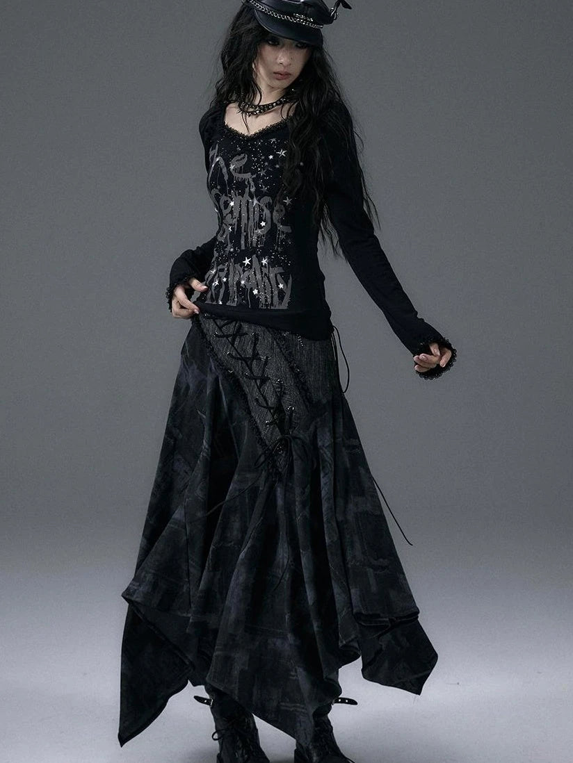 Urban Punk Rock Studded Asymmetrical Long Dresses