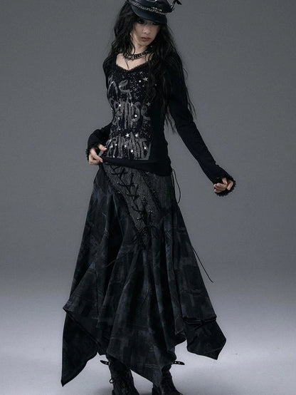 Urban Punk Rock Studded Asymmetrical Long Dresses