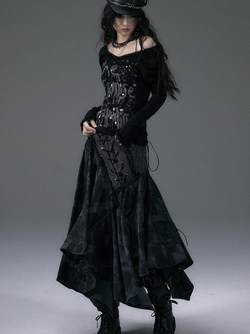 NO ROMANCE Urban Punk Rock Studded Asymmetrical Long Dresses