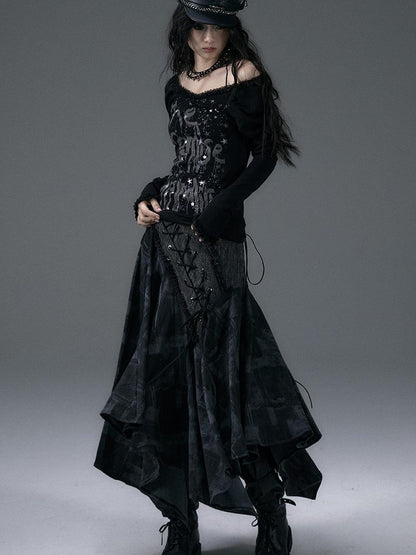 NO ROMANCE Urban Punk Rock Studded Asymmetrical Long Dresses