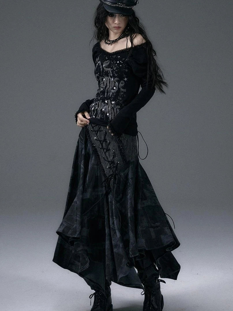 Urban Punk Rock Studded Asymmetrical Long Dresses