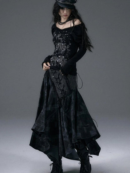 Urban Punk Rock Studded Asymmetrical Long Dresses