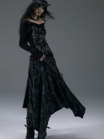 NO ROMANCE Urban Punk Rock Studded Asymmetrical Long Dresses