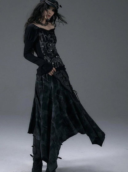Urban Punk Rock Studded Asymmetrical Long Dresses