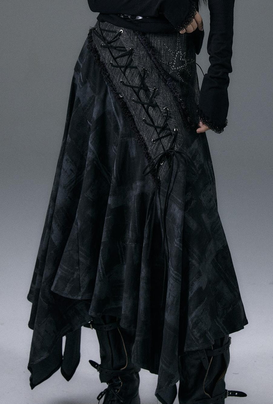 NO ROMANCE Urban Punk Rock Studded Asymmetrical Long Dresses