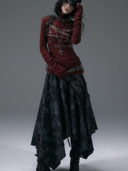 NO ROMANCE Urban Punk Rock Studded Asymmetrical Long Dresses
