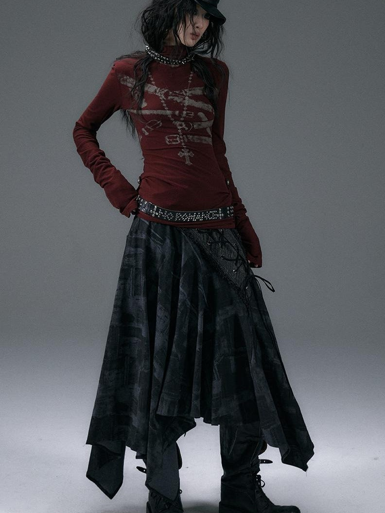 NO ROMANCE Urban Punk Rock Studded Asymmetrical Long Dresses