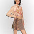 Flowers birds Market Flared Denim Midi Skirt With Stretch And Leopard Print Wash