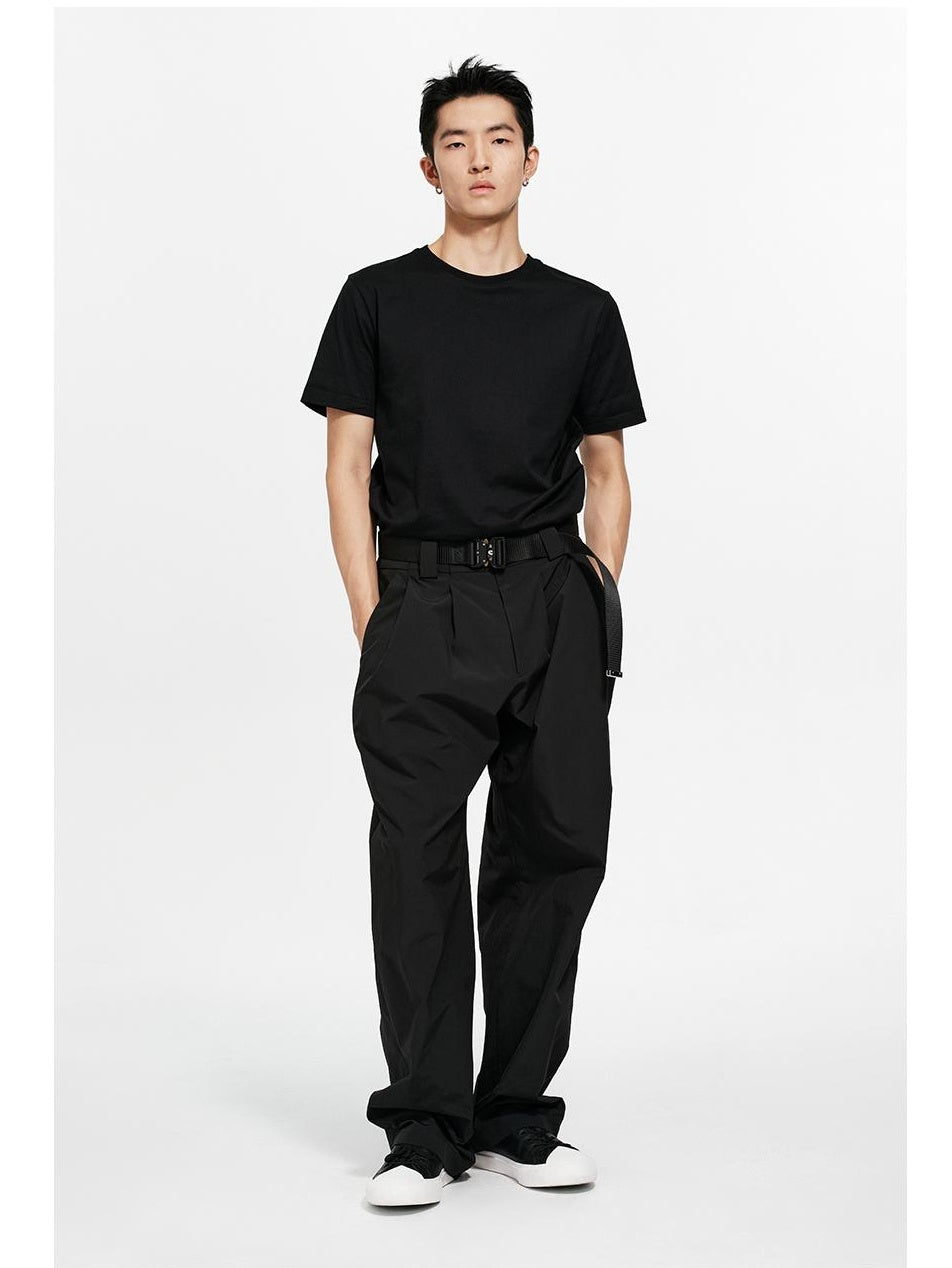 Utility Belted Wide-Leg Pants with Double Pleats