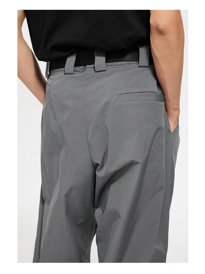 Utility Belted Wide-Leg Pants with Double Pleats