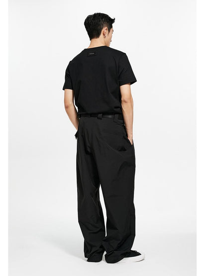 Utility Belted Wide-Leg Pants with Double Pleats