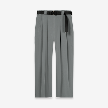 Utility Belted Wide-Leg Pants with Double Pleats