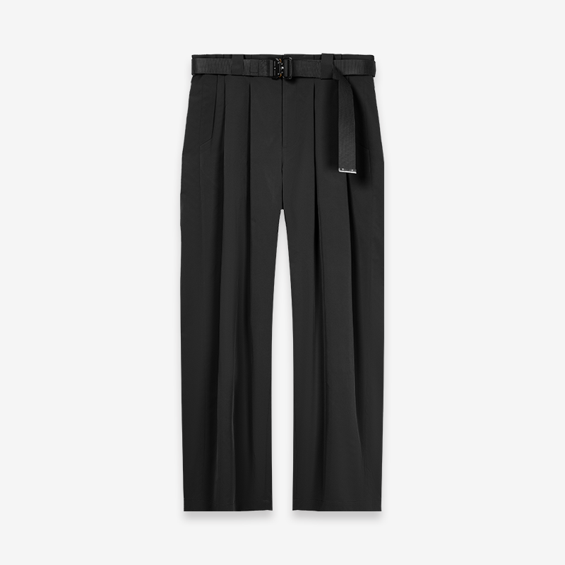 Utility Belted Wide-Leg Pants with Double Pleats