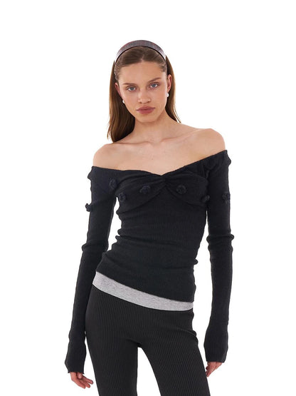 V-Neck 3D Hand-Knit Embroidered Sweater