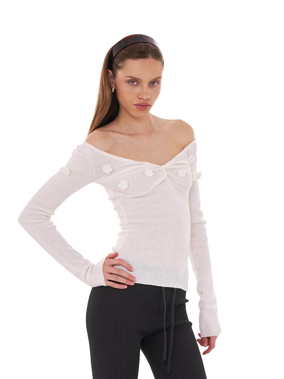 SweetChilling V-Neck 3D Hand-Knit Embroidered Sweater