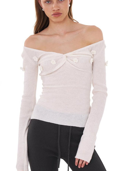 V-Neck 3D Hand-Knit Embroidered Sweater