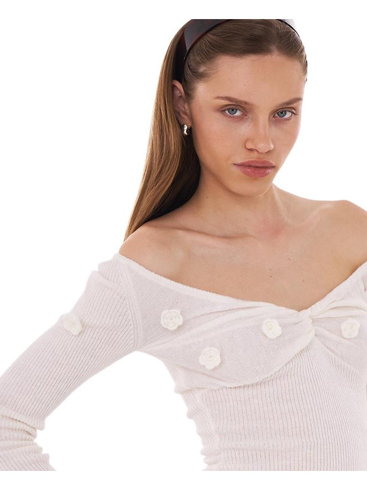 V-Neck Hand-Crochet Embellished Sweater