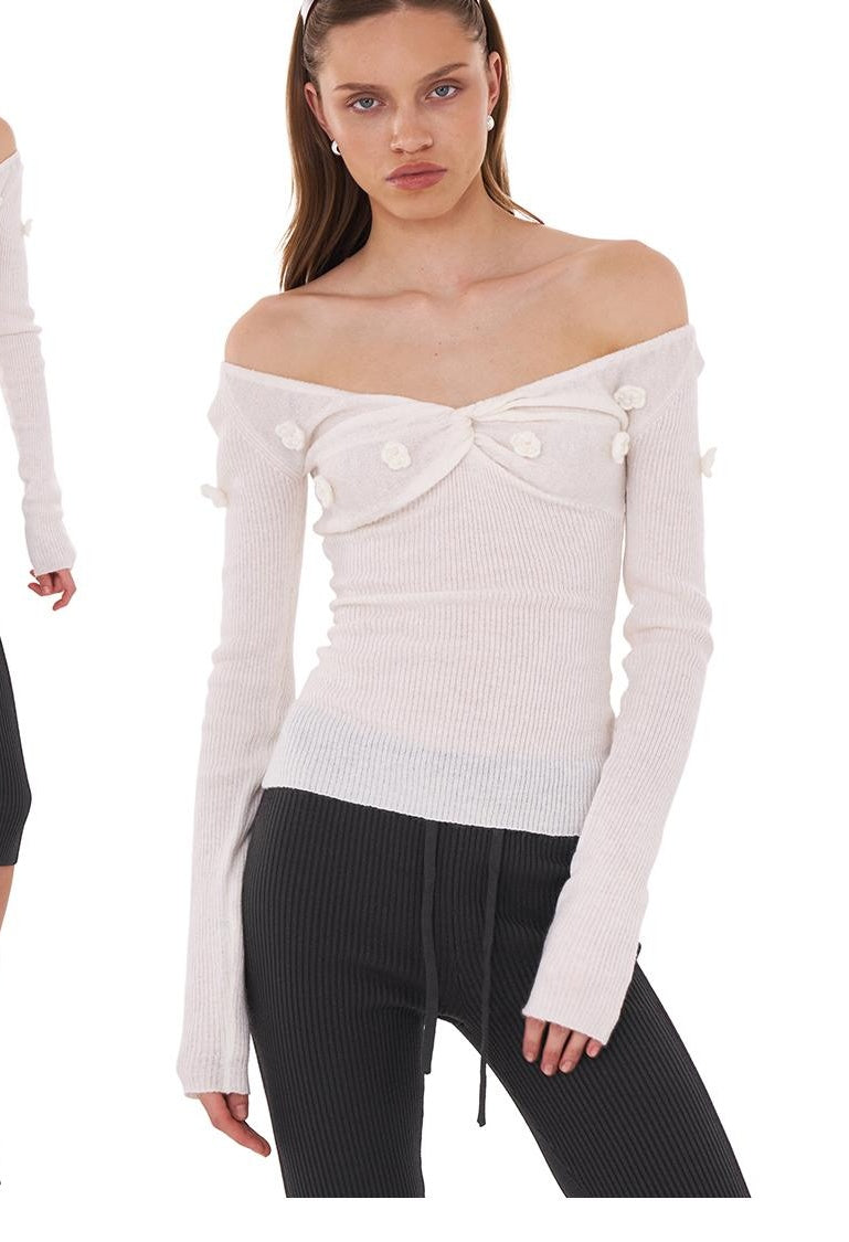 V-Neck Hand-Crochet Embellished Sweater