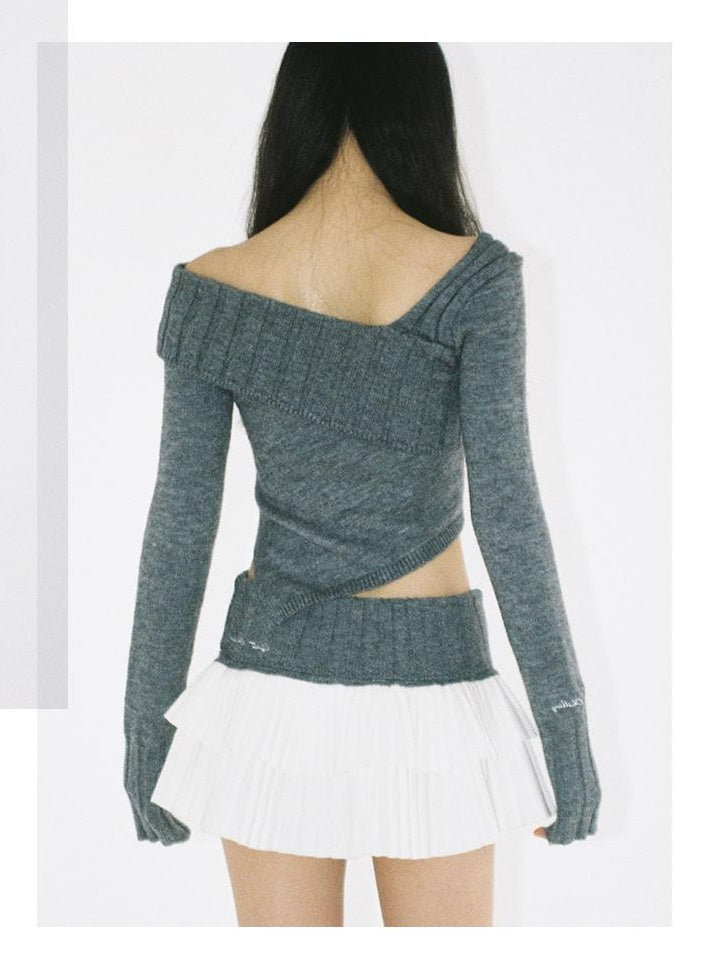 V-Neck Knit Sweater &amp; Layered Pleated Skirt Set