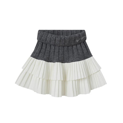 V-Neck Knit Sweater &amp; Layered Pleated Skirt Set