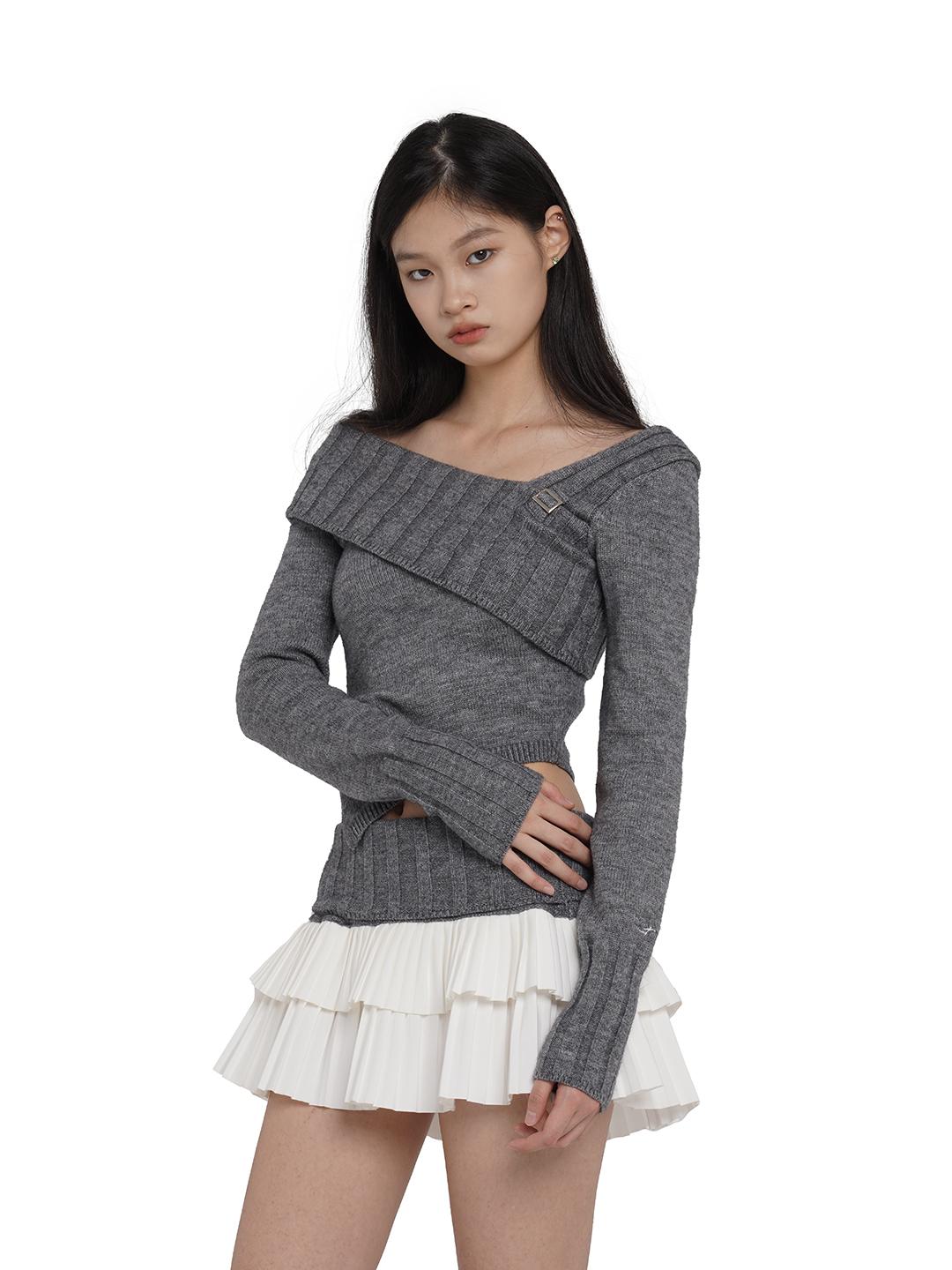 SweetChilling V-Neck Knit Sweater &amp; Layered Pleated Skirt Set For Women