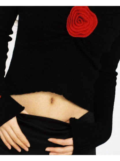 V-Neck Rose Embellished Knit Sweater