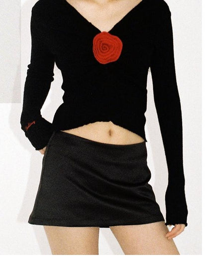 V-Neck Rose Embellished Knit Sweater