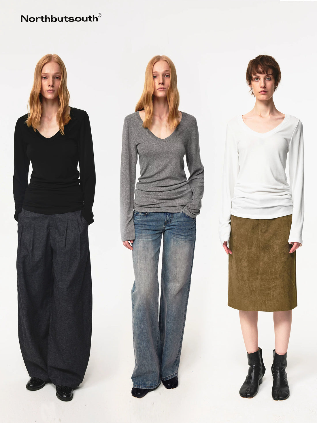 V-Neck Tencel Wool Slim-Fit Long Sleeve Stacked Tee