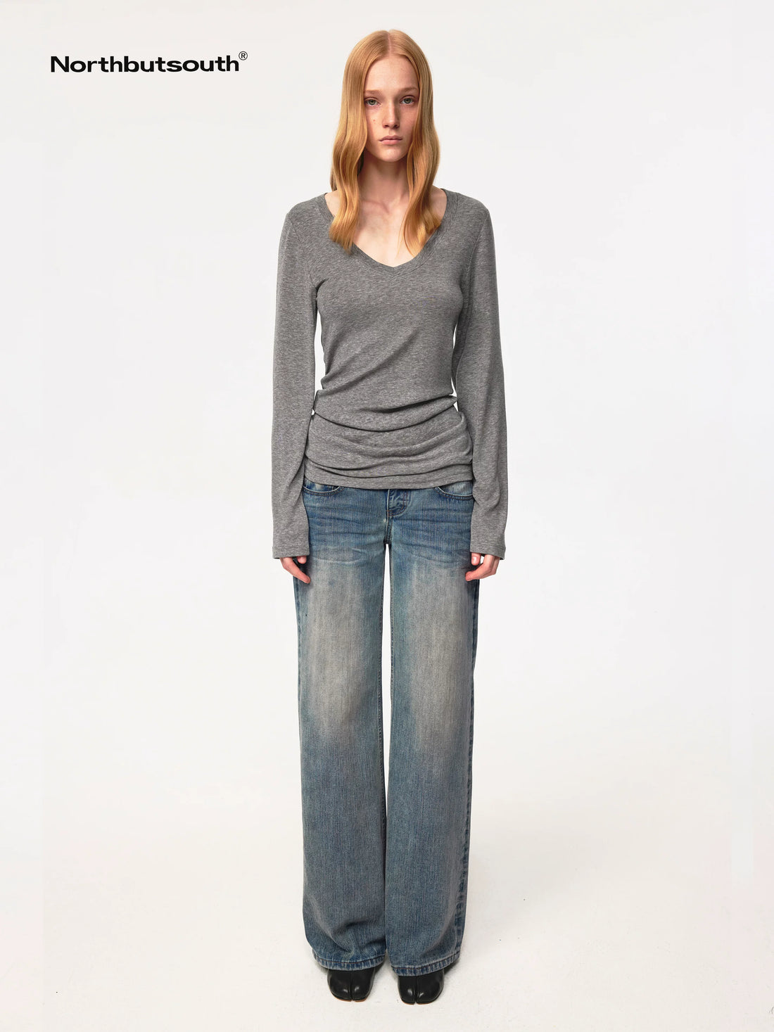 V-Neck Tencel Wool Slim-Fit Long Sleeve Stacked Tee