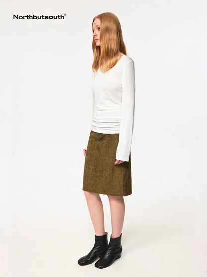 V-Neck Tencel Wool Slim-Fit Long Sleeve Stacked Tee
