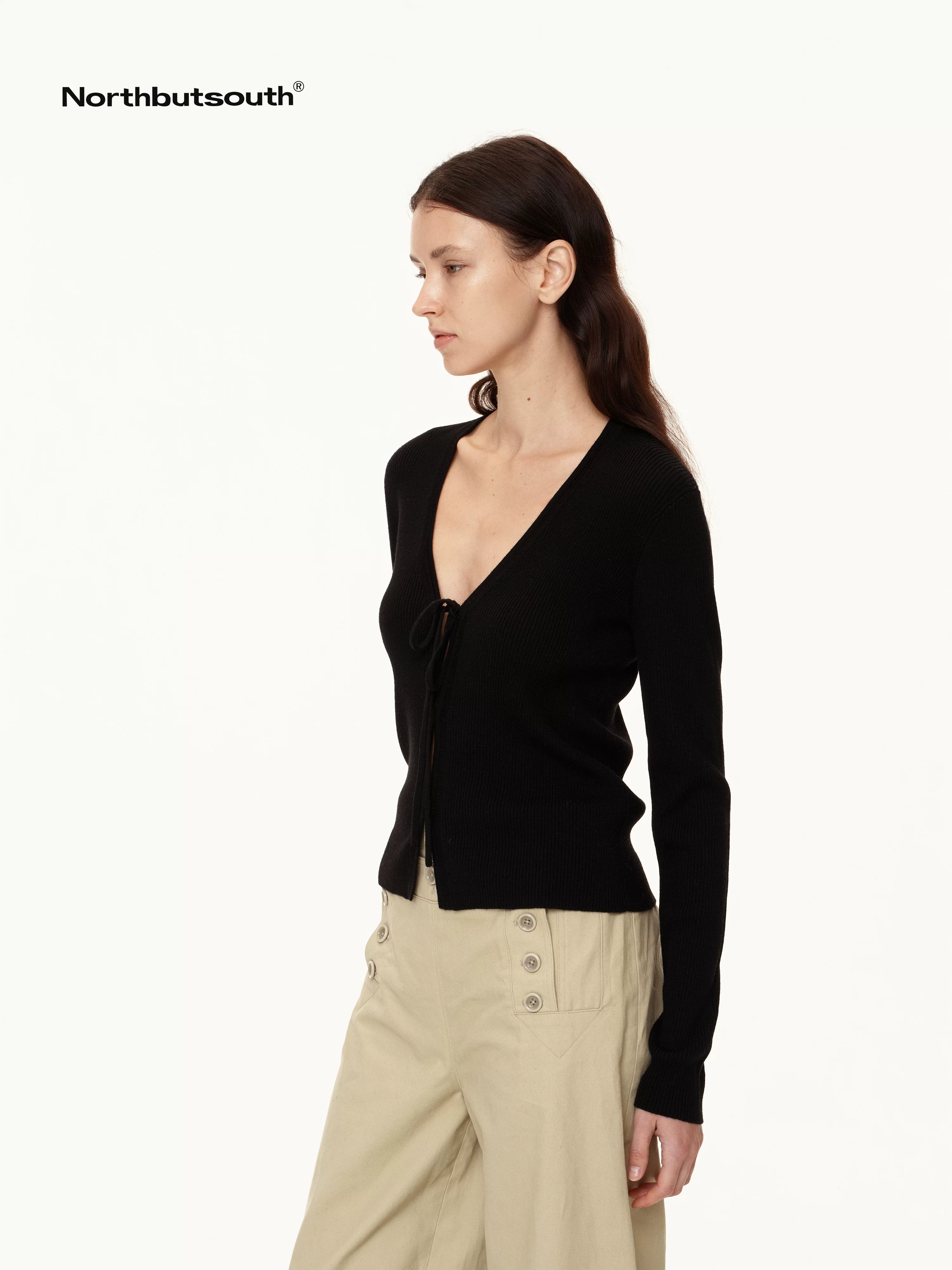 V-Neck Tied Wool Cardigan