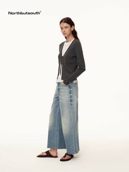 V-Neck Tied Wool Cardigan