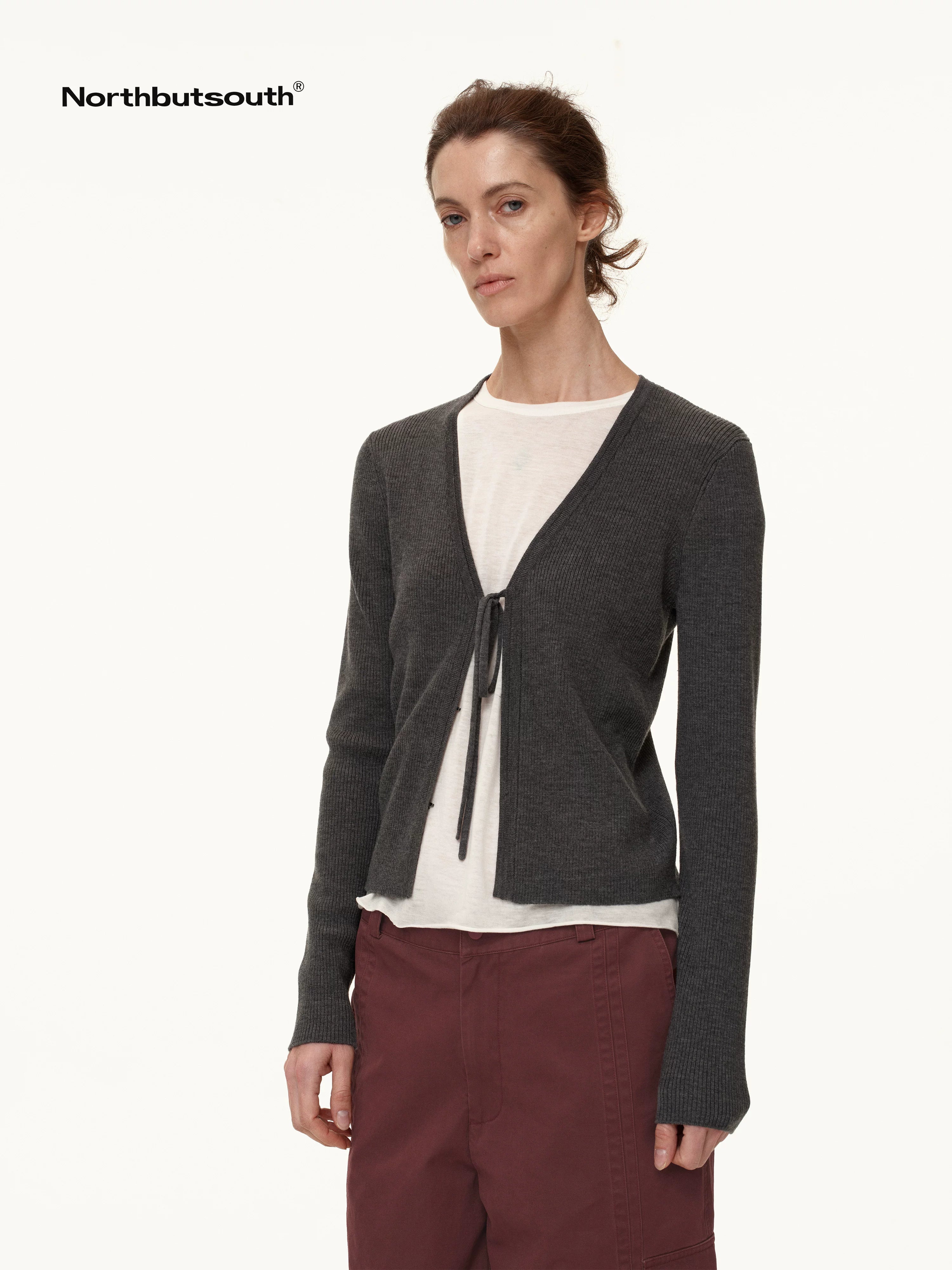 V-Neck Tied Wool Cardigan