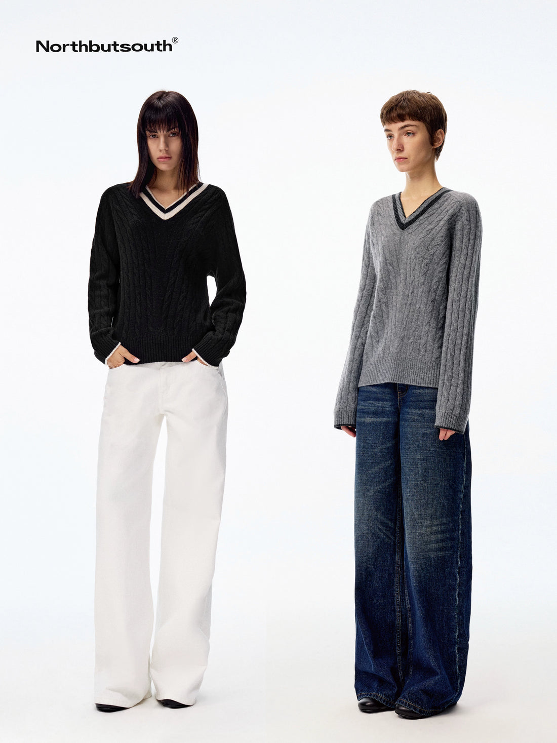 V-neck Colorblock Loose Women&