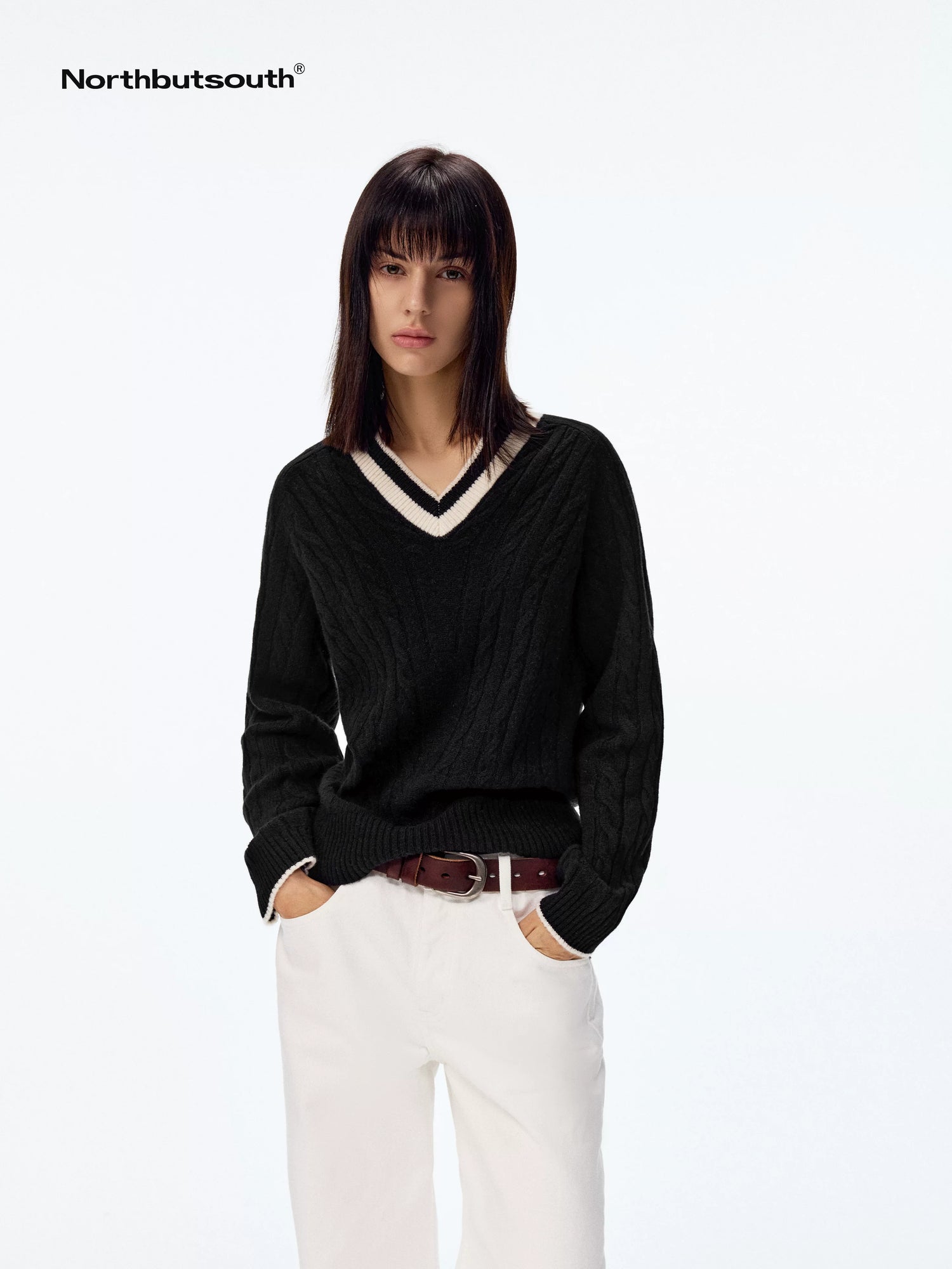 V-neck Colorblock Loose Women&