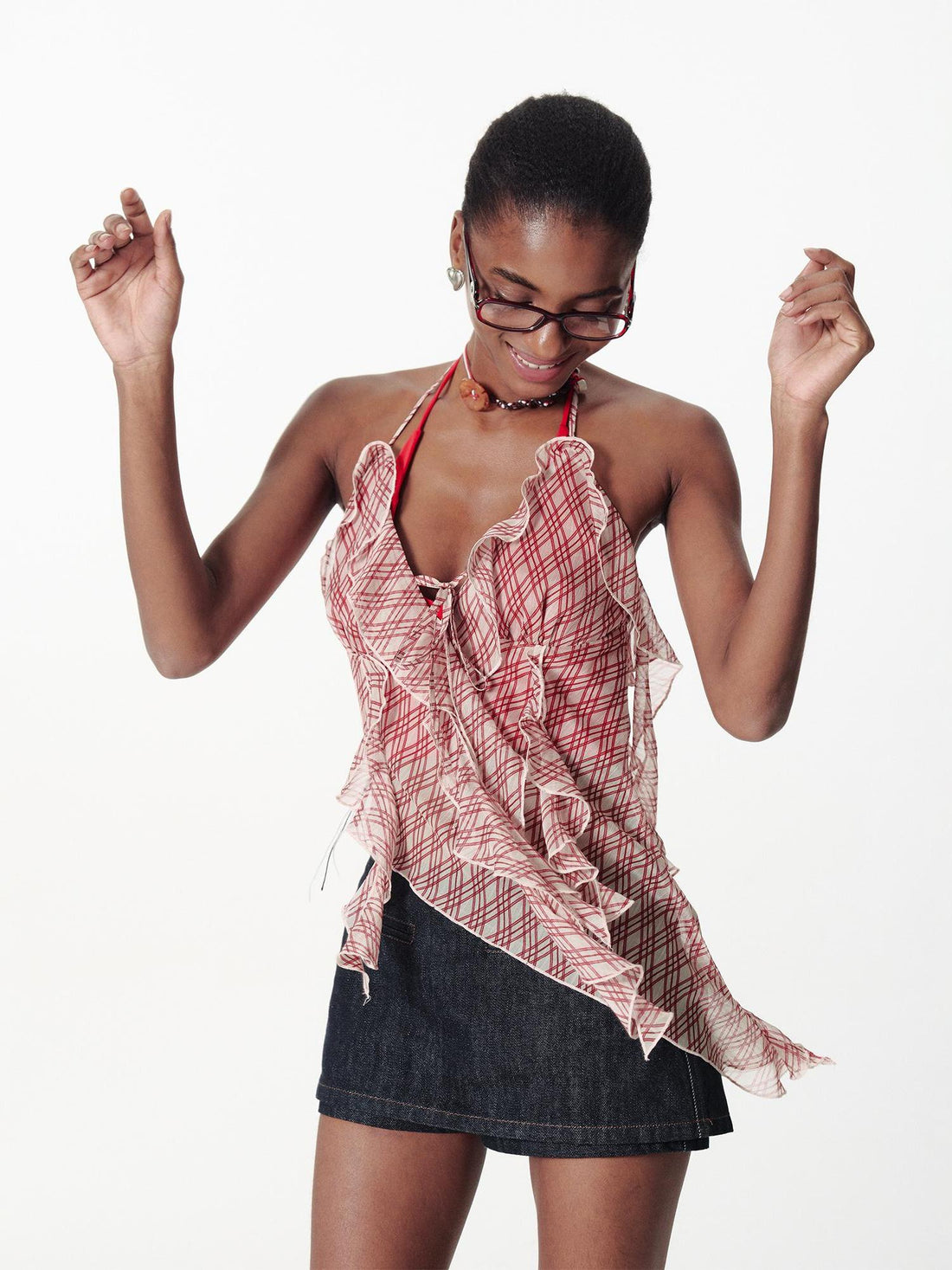 2th Desire V-Neck Lace-Up Backless Peplum Halter Top Women