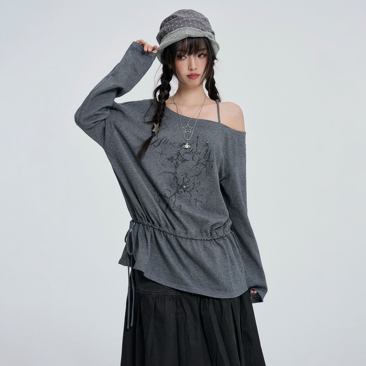 VEEMIX_Asymmetric_Off_Shoulder_Beaded_Print_Women&
