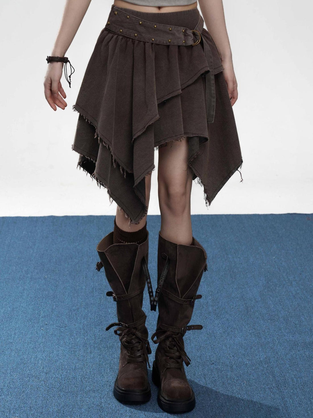 VEEMIX Black Asymmetric Raw Edge Distressed Women&