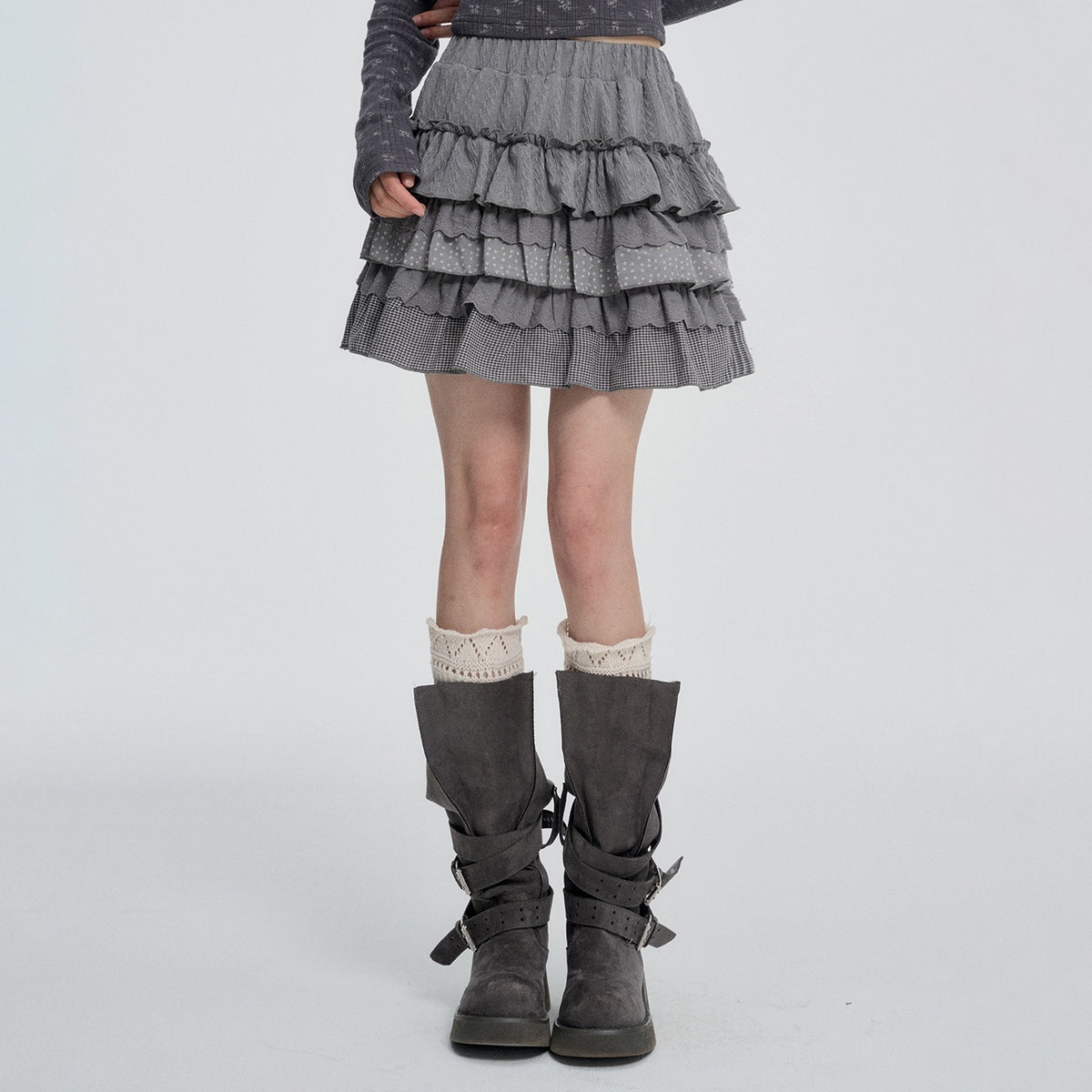 VEEMIX_Black_Tiered_Ruffle_Pleated_High_Waist_Women&