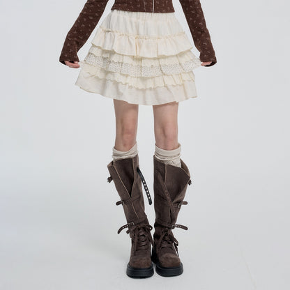 VEEMIX_Black_Tiered_Ruffle_Pleated_High_Waist_Women&
