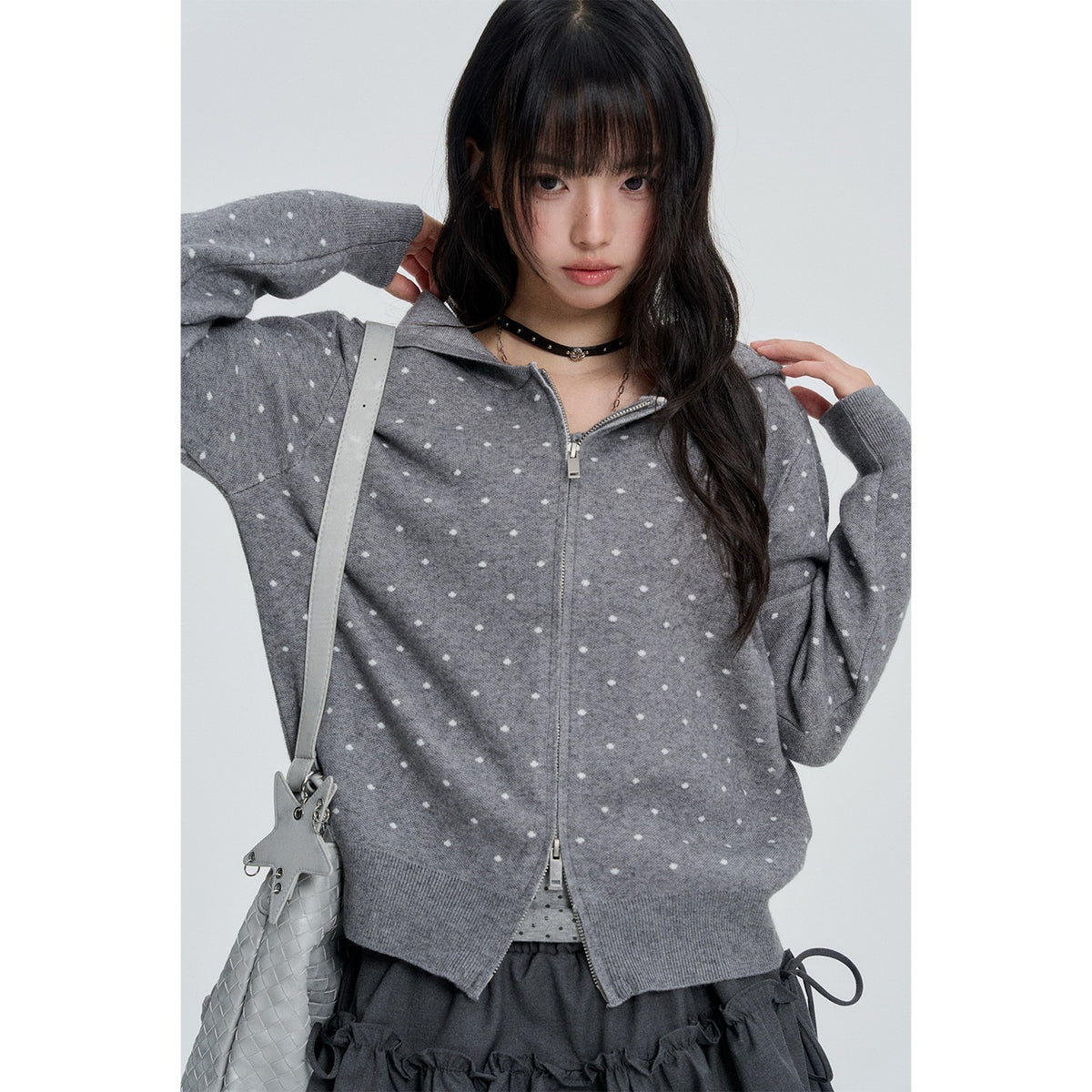 VEEMIX_Blue_Polka_Dot_Loose_Knit_Hooded_Women&
