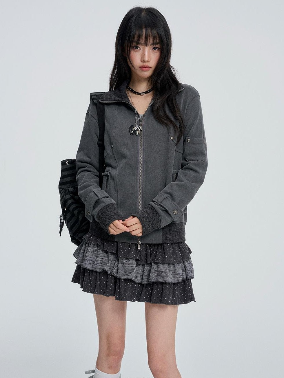 VEEMIX Cropped Zip Utility Women&