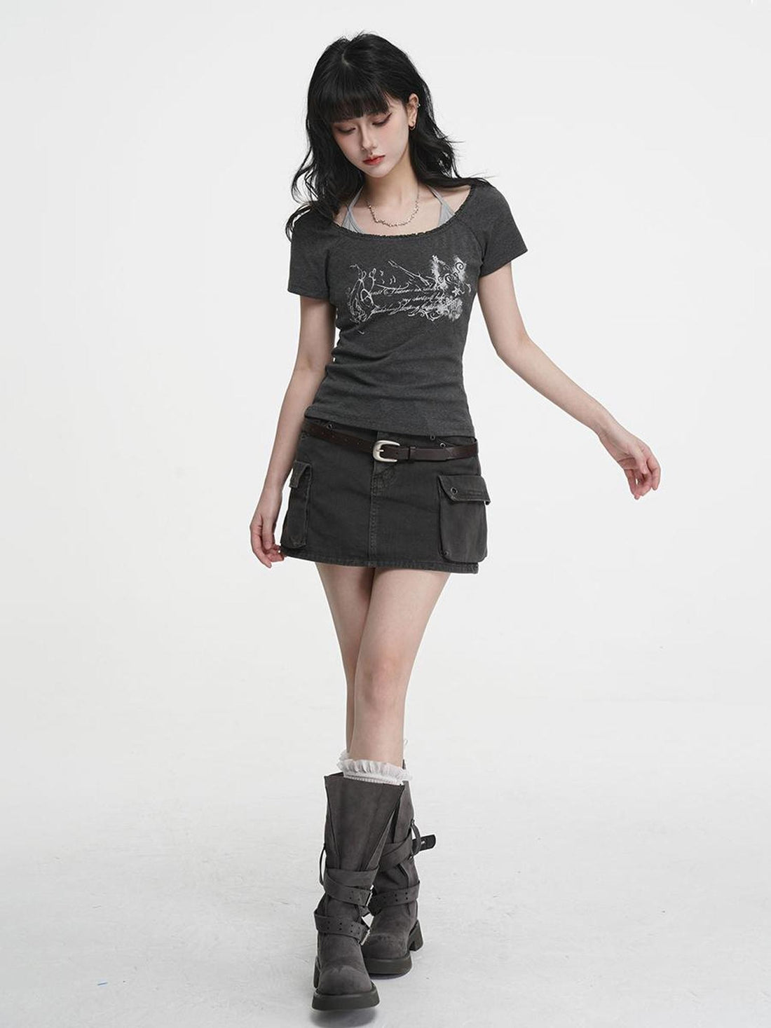 VEEMIX Distressed Utility Low Waist Bodycon Multi Pocket Women&