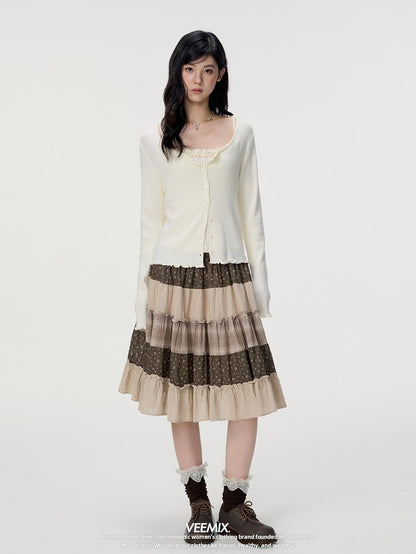 VEEMIX Floral Plaid Patchwork Ruched A Line Cotton Women&