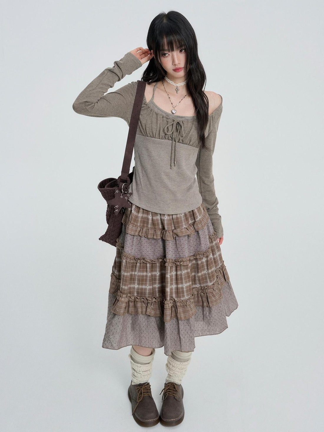 VEEMIX Girls Patchwork Pleated Lace Up Halter Women&